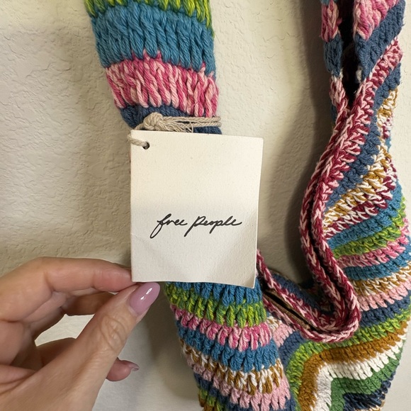 Free People Cotswold colorful striped bohemian crochet tote bag. New with tags. - Picture 2 of 10